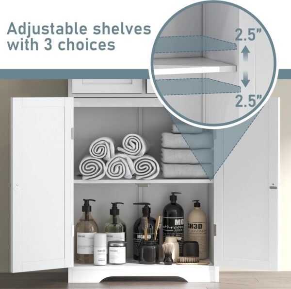 67" Tall Bathroom Storage Cabinet, Freestanding Linen Cabinet with Glass Doors and Shelves, Large Bathroom Pantry Cabinet with 2 Drawers for Living Room, Kitchen, Dining Room, Office, White