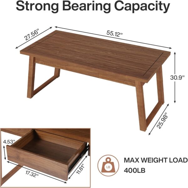 Tribesigns Home Office Executive Desk: 55 Inches Wooden Computer Desk with Drawer, Mid-Century Modern Study Writing Table, Rustic PC Laptop Desk Workstation Furniture, Walnut Brown