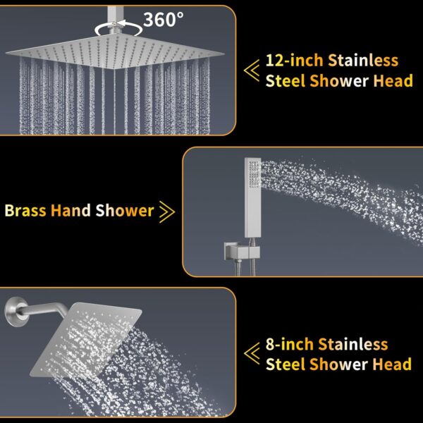 AYIVG Thermostat Shower System Brushed Nickel Rain Shower System With 12 Inch and 8 Inch Shower Head Temperature Display Bathroom Shower System Dual Rainfall Shower Head System