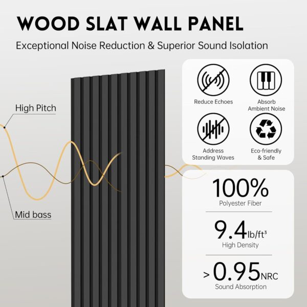 Wood Panels for Wall, 4-Pack 94.48" x7.87" 3D Wood Slat Wall Panel, Acoustic Slat Wall Panel for Modern Interior Decor, TV Background, Living Room, Black