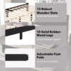 Giantex Wood Queen Platform Bed Frame with Headboard, Mid Century Bed Frame with Solid Wood Legs & Wooden Slat Support, Easy Assembly Supports 500 LBS, Black Bed