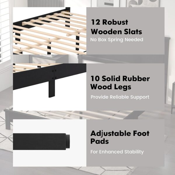 Giantex Wood Queen Platform Bed Frame with Headboard, Mid Century Bed Frame with Solid Wood Legs & Wooden Slat Support, Easy Assembly Supports 500 LBS, Black Bed