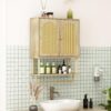 RUSTOWN Rattan Bathroom Wall Cabinet, Modern Boho Medicine Cabinet with Two Arched Rattan Doors, Over The Toilet Storage Cabinet with Adjustable Shelf and Towel Bar for Bathroom (Natural,Medium)