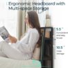 LINSY Full Bed Frame with Storage, Ergonomic Headboard, 14 inch Fast Assembly Metal Bed with Lights, Outlets & USB, Full Size, Noise Free, No Box Spring Needed, Greige