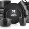 Stone Lain Coupe 32-Piece Stoneware Dish Set, Celina Service for 8, Black Plates and Bowls Dinnerware Set, Dishwasher and Microwave Safe, Black Matte