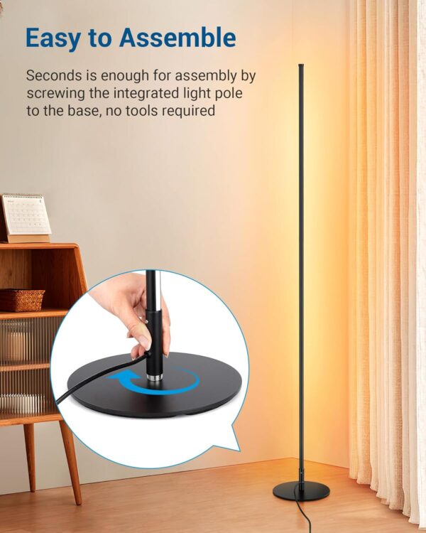 DEWENWILS LED Corner Floor Lamp, Set of 2 Modern Dimmable Mood Floor Light, 57.5" Minimalist Standing Tall Lamp for Living Room, Bedroom, Office, 3000K Warm White Light (Black)