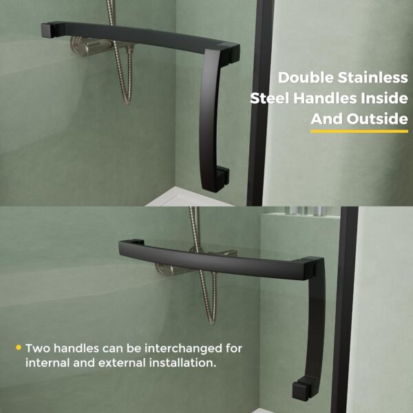 DELAVIN 34"W x 72"H Frameless Shower Door in Matte Black, Single Shower Door with 5/16" Clear Tempered Glass, Stainless Steel Hinged Glass Shower Door, Bathroom Shower Door with Seal Strip and Handles