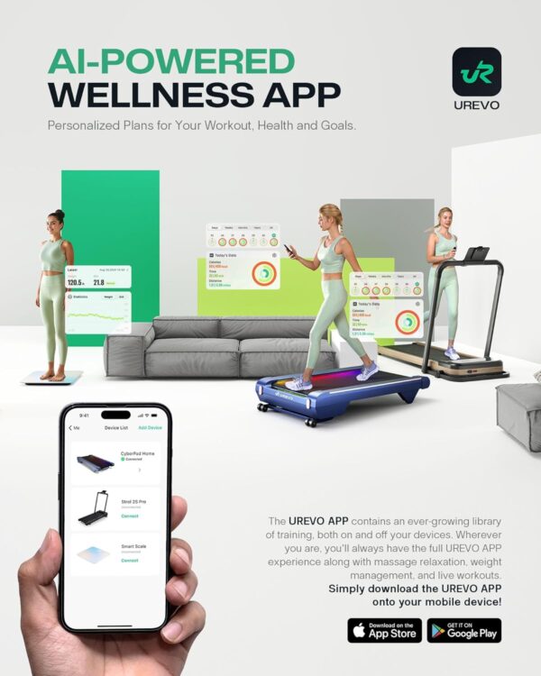 UREVO Walking Pad, Under Desk Treadmill for Home/Office, 2 in 1 Folding Treadmill with Remote Control, APP and LED Display