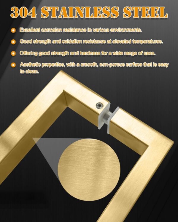 12 inch Square Shower Pull Push Entry Door Handle Double Sided, Brushed Gold Stainless Steel Back to Back Sliding Barn Door Handles, Fit for Glass Door Wooden Door