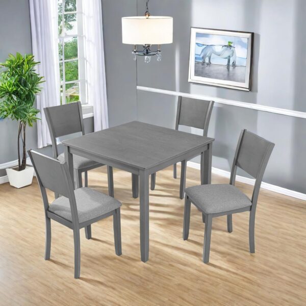 Dining Table Sets, 5-Piece Kitchen Table & Chair Sets with 34.5'' Square Wooden Dining Table & Four Upholstered Wide Backrest Chairs, Wooden Dining Table Set for Dining Room, Gray