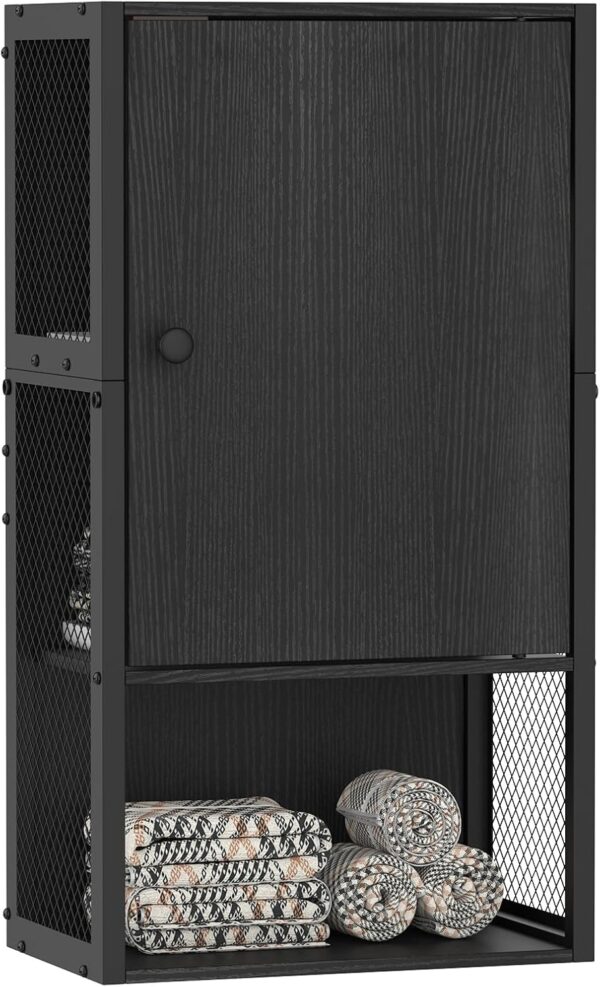 Small Bathroom Wall Cabinet, Bathroom Storage Cabinet Wall Mounted, Black Modern Medicine Cabinet, 3-Tier Wall Mounted Storage Cabinet Over The Toilet for Small Spaces, Living Room