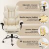 HOMREST 6-Point Massage Executive Chair,Heat Office Chair,Ergonomic Home Office Desk Chair with Retractable Footrest and Reclining Function,Leather Computer Chair with Adjustable Armrest(‌Off White)