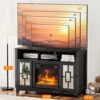 VINGLI Fireplace TV Stand for TVs up to 60'', Mirrored Media Entertainment Center Console Table with 18'' Electric Fireplace, Entertainment Center with Glass Door ＆ Storage Cabinet, Black