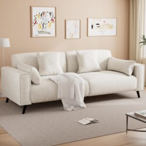82" Sofa Couch for Living Room, Modern Comfy Sofa with Extra Depth Seat and 2 Throw Pillow | 2 Armrest Pillow, 3 Seater Chenille Couches for Living Room Small Space, White