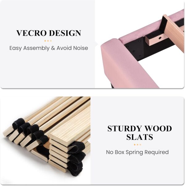 SHA CERLIN Full Bed Frame/Velvet Upholstered Platform Bed Frame with Headboard/Strong Wood Slats Support/Mattress Foundation/No Box Spring Needed - Pink