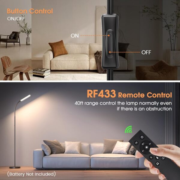 Floor Lamp, Bright 18W LED Standing Lamps for Living Room, Remote Stepless Adjustable Color and Brightness Dimmable with ON/Off Switch, Gooseneck Reading Lights for Bedroom Office, 1300LM Black