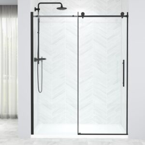 56-60” x 76” Frameless Shower Door, 5/16" (8mm) Clear SGCC Tempered Glass, Bathroom Sliding Glass Shower Doors, Easy to Clean, Stainless Steel Hardware, Matte Black