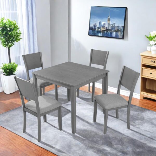 Dining Table Sets, 5-Piece Kitchen Table & Chair Sets with 34.5'' Square Wooden Dining Table & Four Upholstered Wide Backrest Chairs, Wooden Dining Table Set for Dining Room, Gray