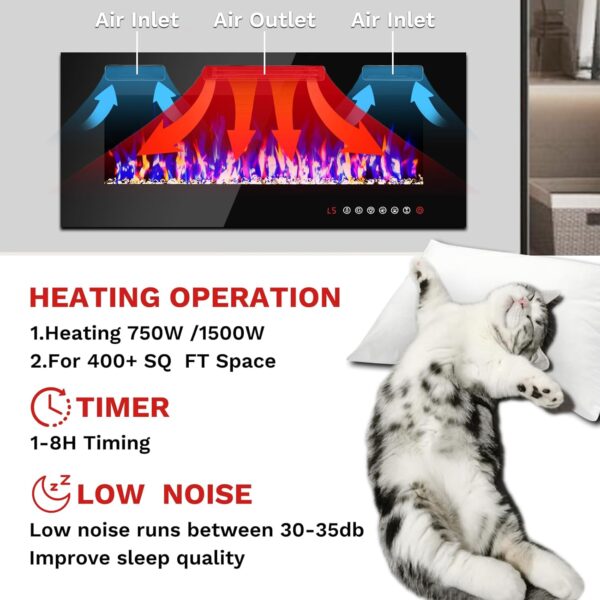 36" Electric Fireplace Heater,Wall Fireplace Electric with Remote & Screen Control,144 Flame Effects Fire Places Electric Fireplace Inserts,750/1500W Wall Mount Fireplace Electric,8 H Timer/ 400 Sq