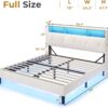 LED Full Bed Frame with Type-C & USB Charging Station, Full Size Bed Frame with Storage Headboard, Modern Velet Upholstered Platform Bed with Shelf Headboard, Noise-Free, Creamy White