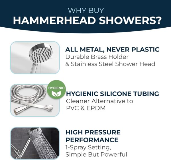 HammerHead Showers® ALL METAL Handheld Shower Head with Hose and Brass Holder - CHROME - 2.5 GPM High Pressure Shower Heads with Adjustable Shower Wand Bracket - 6ft Flexible Extension