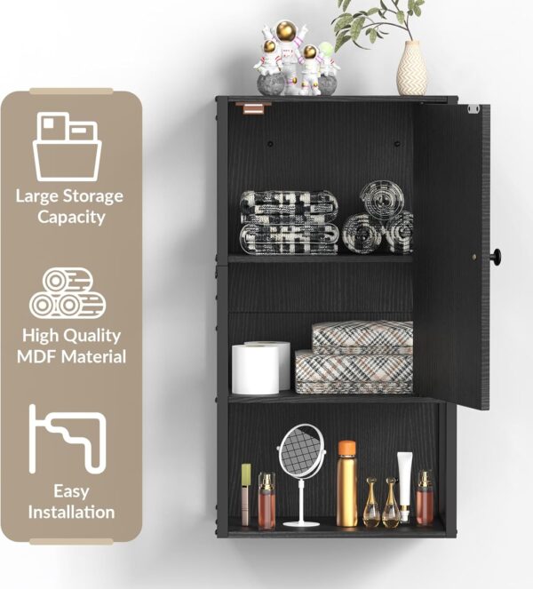 Small Bathroom Wall Cabinet, Bathroom Storage Cabinet Wall Mounted, Black Modern Medicine Cabinet, 3-Tier Wall Mounted Storage Cabinet Over The Toilet for Small Spaces, Living Room