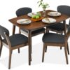 Best Choice Products 5-Piece Dining Set, Compact Mid-Century Modern Table & Chair Set for Home, Apartment w/ 4 Chairs, Padded Seats & Backrests, Wooden Frame - Walnut/Charcoal