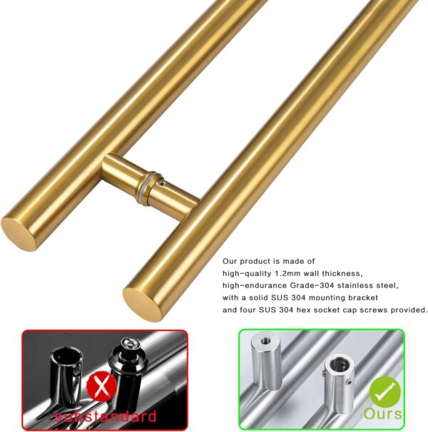12-inch/304 Stainless Steel Sliding Barn Door Handle, H-Shaped Commercial Push-Pull Glass Long Door Handle Double-Sided，Modern Shower Door Handle,Gold (Gold, 12inch/30cm)