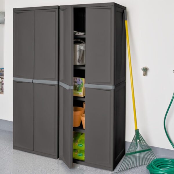 Sterilite Storage Cabinet, Plastic Closet Organizer, 4 Adjustable Shelves, Gray