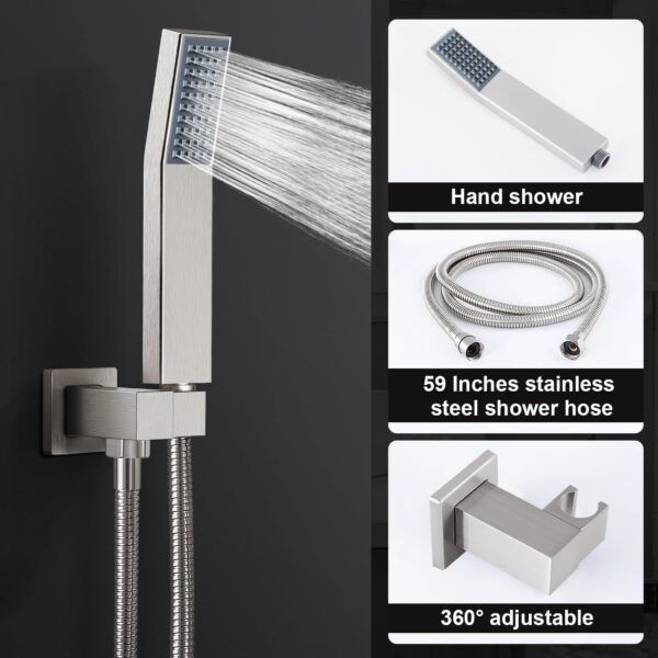 HGN 10 Inches Bathroom Rain Shower Combo Set Wall Mounted Rainfall Brushed Nickel Shower Head System Rough-in Valve Body and Trim Included