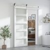 SmartStandard 38 x 84 inch Glass Barn Door with 6.6FT Brushed Nickel Sliding Hardware Kit & Handle, Pre-Drilled Ready to Assemble, Waterproof PVC Coating, White, 5-Panel Glass