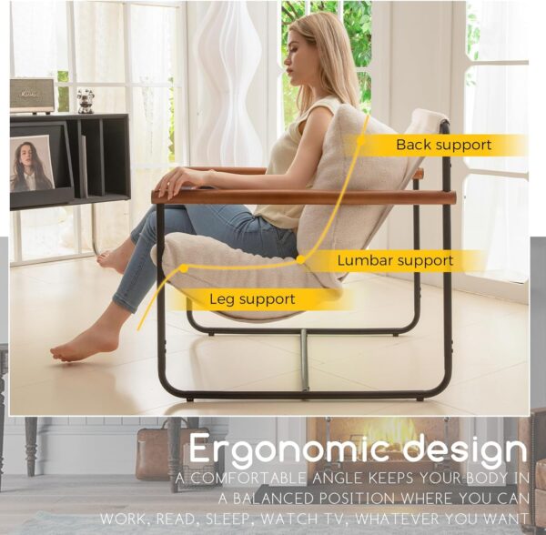HIGOGOGO Modern Accent Chair, Living Room Chair with Wood Armrests, Shredded Foam Cushion, and Sturdy Metal Frame Reading Chair, Beige