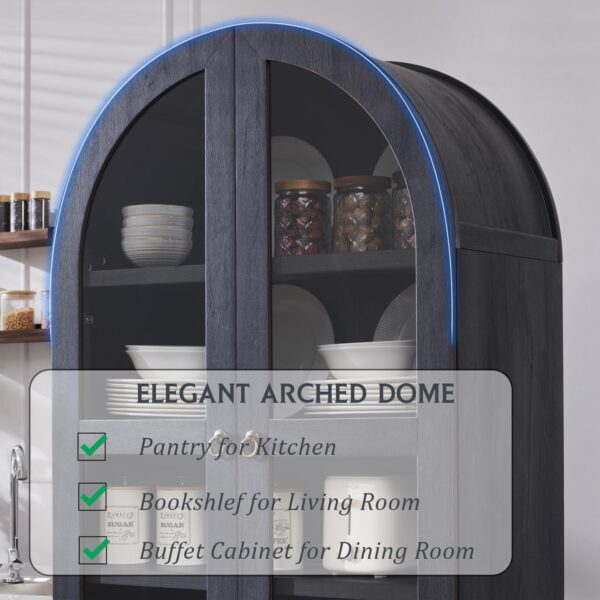 71" Tall Arched Kitchen Pantry Cabinet, Wood Kitchen Storage Cabinets with 2 Large Drawers and Adjustable Shelves, Modern Farmhouse Versatile Cupboard for Kitchen, Dining Room, Bathroom, Grey