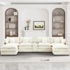 145" U Shaped Cloud Couch Sectional for Living Room, Oversized Modern Modular Sofa with Movable Ottoman, Comfy Fluffy Chenille 6 Seat Sofa Set with Central Console & USB Ports, White