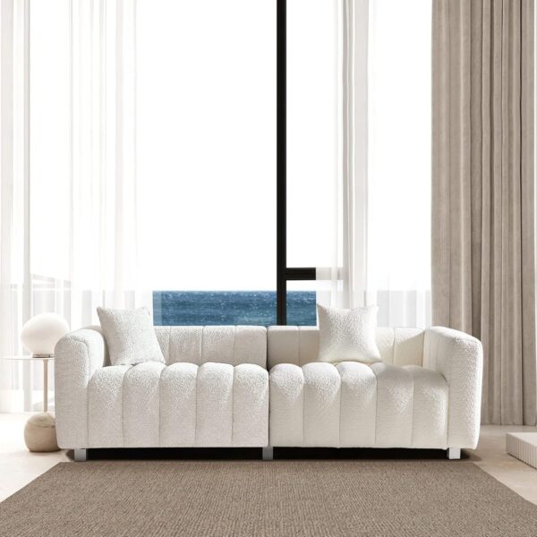 87.4" Modern 3 Seater Sofa Couch for Living Room, Mid Century Fluffy Couches with Solid Wood Frame and 6 Legs for Bedroom, Apartment, Weight Capacity 750 LBS (White)