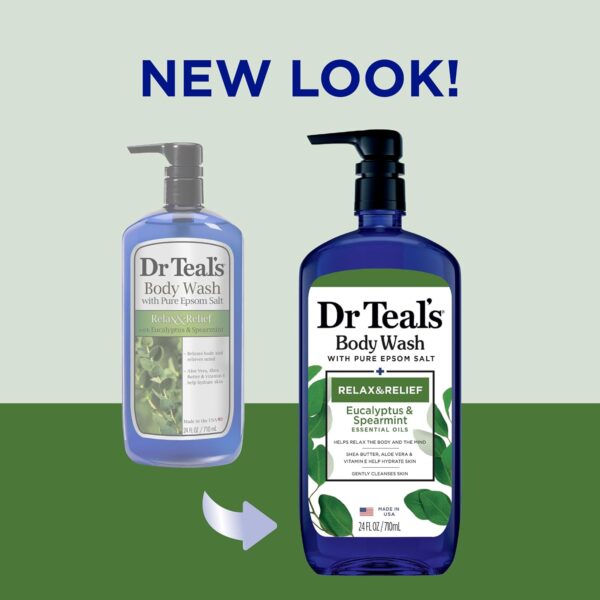 Dr Teal's Body Wash with Pure Epsom Salt, Relax & Relief with Eucalyptus & Spearmint, 24 fl oz (Pack of 2)