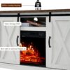 AMERLIFE Fireplace TV Stand with Sliding Barn Door for TVs up to 73", Farmhouse 63" Fireplace Entertainment Center with Storage Cabinets/Adjustable Shelves, Distressed White & Barnwood