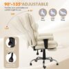 HOMREST 6-Point Massage Executive Chair,Heat Office Chair,Ergonomic Home Office Desk Chair with Retractable Footrest and Reclining Function,Leather Computer Chair with Adjustable Armrest(‌Off White)