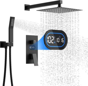 712PsQKvFJL._AC_SL1500_.jpg Shower Faucet Set with Hydro Power Temperature Display, Shower System Bathroom 10 Inches Shower Head with Handheld Spray, Wall Mounted Shower Fixtures with Shower Valve and Trim Kit, Matte Black