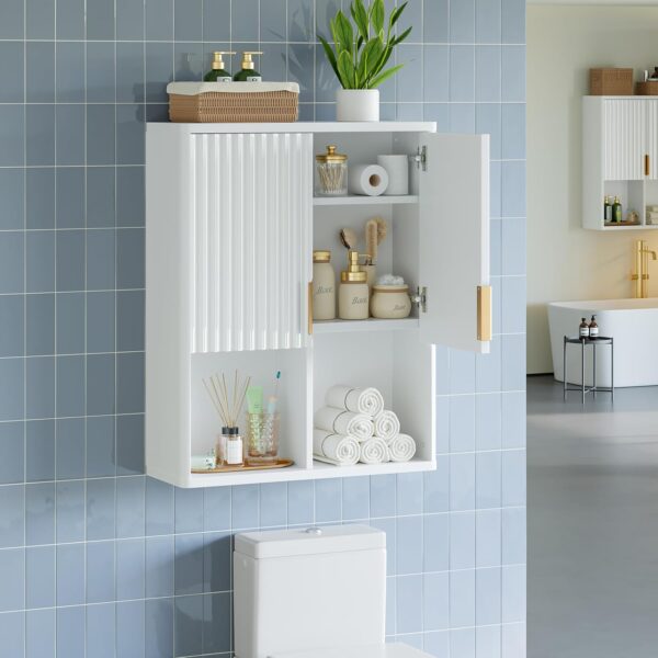 Besiter Fluted Bathroom Wall Cabinet Over The Toilet Storage, 23"x 29" Medicine Cabinet with Adjustable Shelf, Laundry Cabinet Wall Mounted and Kitchen Storage Cabinet(Glossy White)