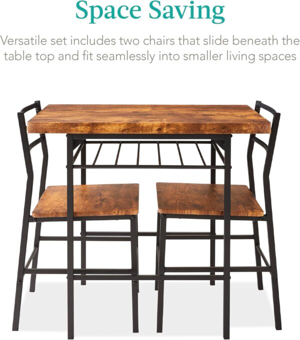 Best Choice Products 3-Piece Modern Dining Set, Space Saving Dinette for Kitchen, Dining Room, Small Space w/Steel Frame, Built-in Storage Rack - Brown