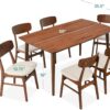 Best Choice Products 7-Piece Wooden Dining Set, Mid-Century Modern Table & Upholstered Chair Set w/ 6 Chairs, Rubberwood Legs - Walnut/Cream