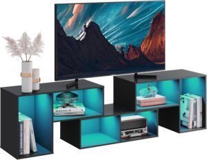 WLIVE TV Stand, Deformable TV Stand with LED Strip, Modern Entertainment Center, Gaming Media 3 Pieces Console Cabinet for Living Room, Bedroom, Black