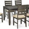 Signature Design by Ashley Rokane 20" Dining Room Table Set with 6 Upholstered Chairs, Brown