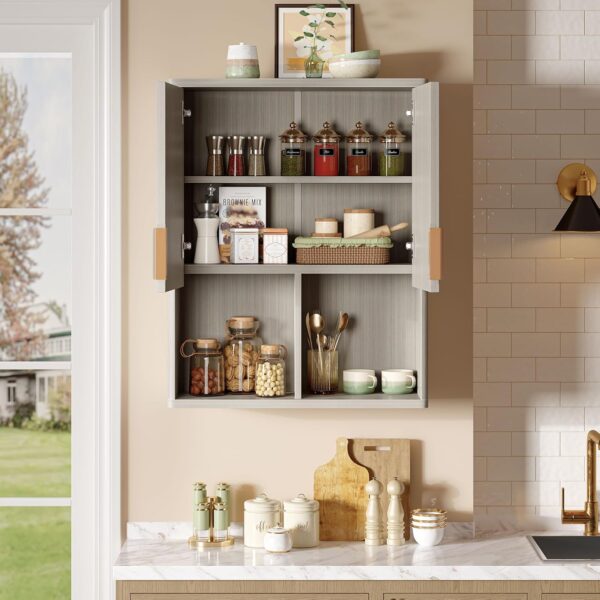 Besiter Fluted Bathroom Wall Cabinet Over The Toilet Storage, 23"x 29" Medicine Cabinet with Adjustable Shelf, Laundry Cabinet Wall Mounted and Kitchen Storage Cabinet(Modern Grey)
