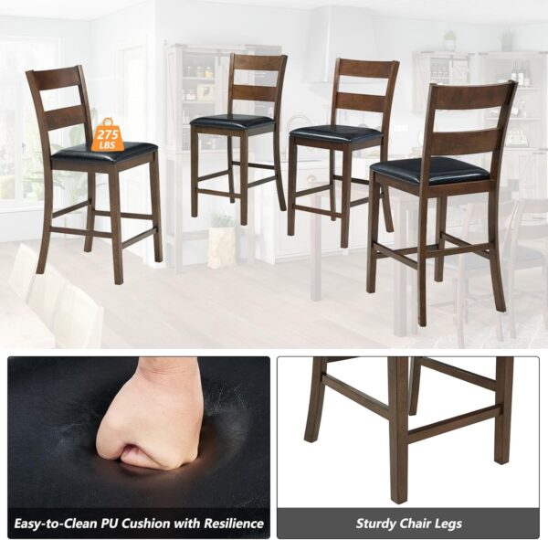 AMERLIFE Solid Wood 5-Piece Dining Table Set, Mid Century Modern Dining Table W/ 4 Chairs, Chairs with Curved Backrests & PU Cushioned, Space Saving Table & Chairs, Black/Walnut