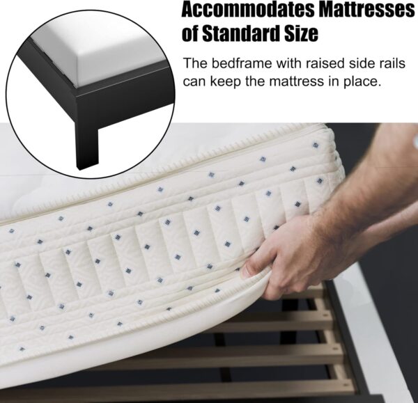 Giantex Wood Queen Platform Bed Frame with Headboard, Mid Century Bed Frame with Solid Wood Legs & Wooden Slat Support, Easy Assembly Supports 500 LBS, Black Bed