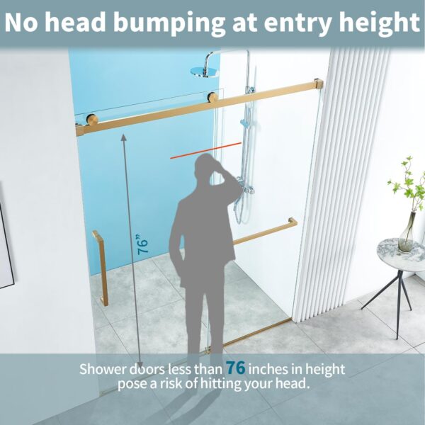 56-60" W x 76" H Frameless Single Sliding Shower Door, Frameless Shower Door, Shower Glass Door with 5/16" (8mm) Clear SGCC Tempered Glass, Stainless Steel Hardware (Gold)