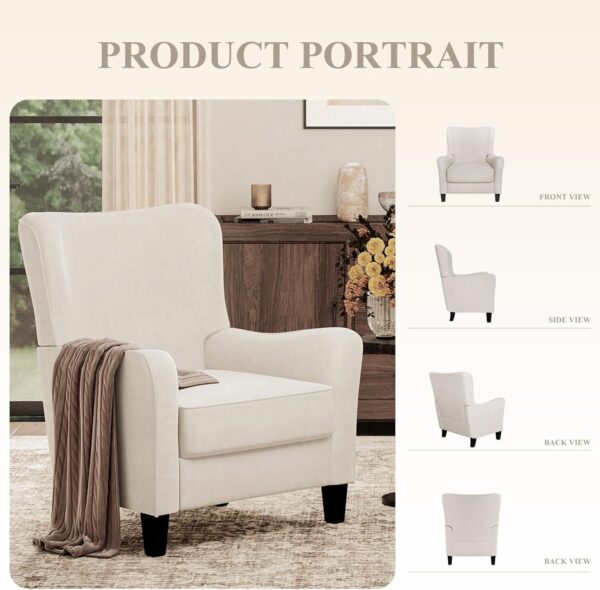 COLAMY Accent Chair, Modern Fabric Accent Barrel Chair with Solid Rubberwood Legs, Comfy and Soft Armchair for Living Room, Bedroom, Reception Room, Office, Beige