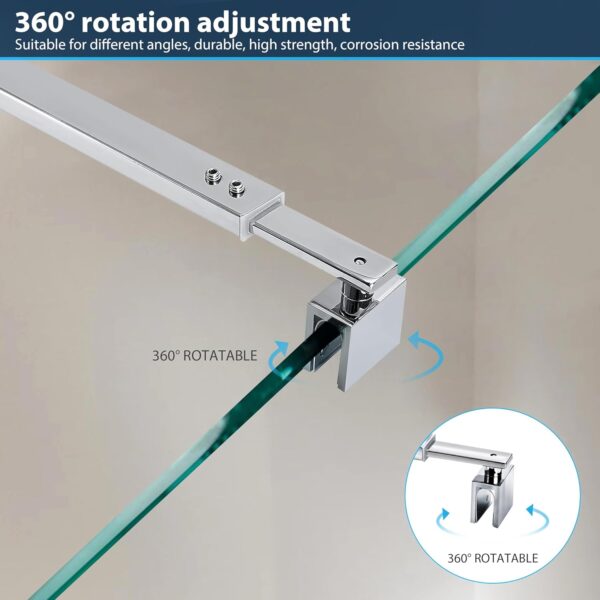 Stainless Steel Frameless Shower Door Support Bar, 27.6'' to 47.2'' Telescopic, Fits 5/16" to 3/8" Glass